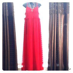 Red Maxi dress with fringed pleats